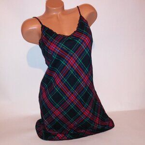 Victoria Secret Night Gown Lingerie Sleepwear Black Red Green Plaid Flannel Slip